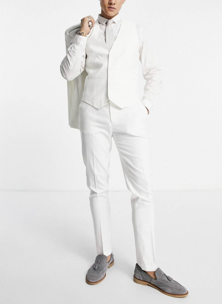 Biely 3-dielny svadobný pánsky oblek skinny fit 117A