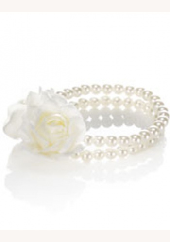 Biely perlový dvojitý náramok s kvetom 035