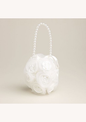 Biely saténový košíček s ružami a perlami 036