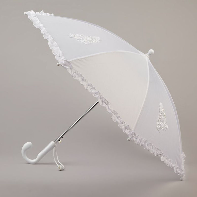 Biely dievčenský dáždnik s čipkou a flitrami 045O