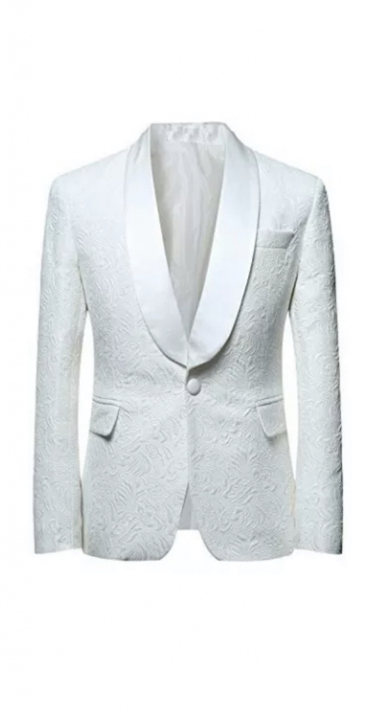 Biely pánsky svadobný 3-dielny brokátový oblek tailored fit 0118E