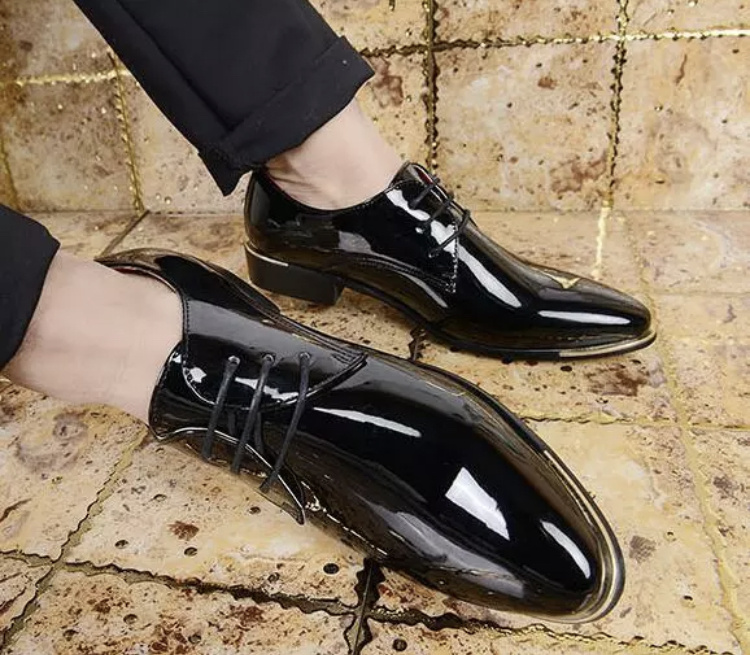 Čierne pánske svadobné lakované topánky 024Ea