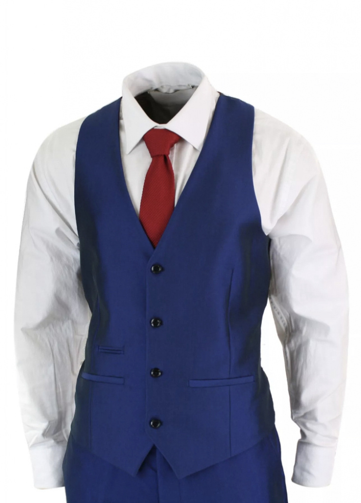 Modrý pánsky 3-dielny lesklý svadobný oblek tailored fit 0112E