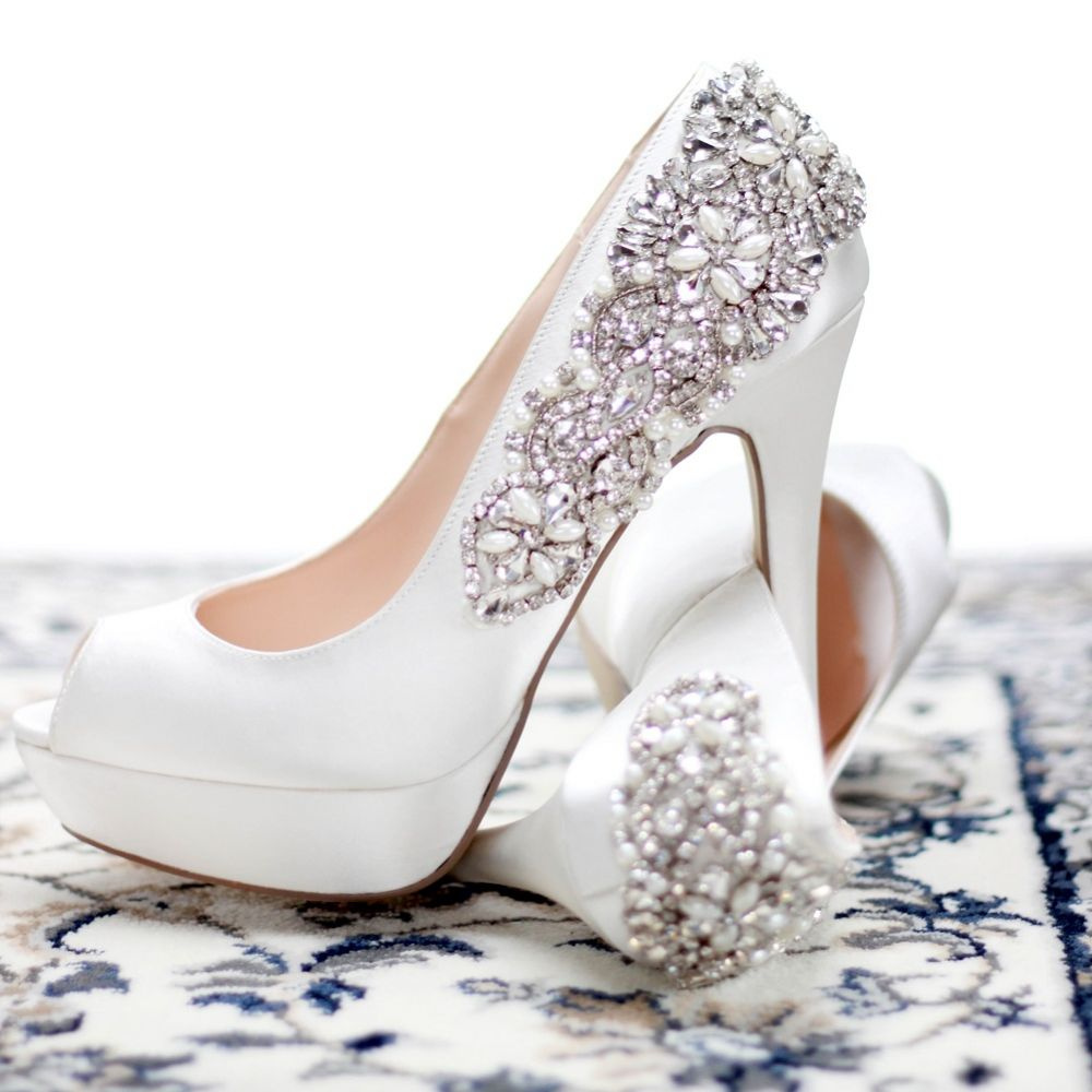 Paradox London zdobené svadobné topánky v saténovej slonovine na platforme 014PL