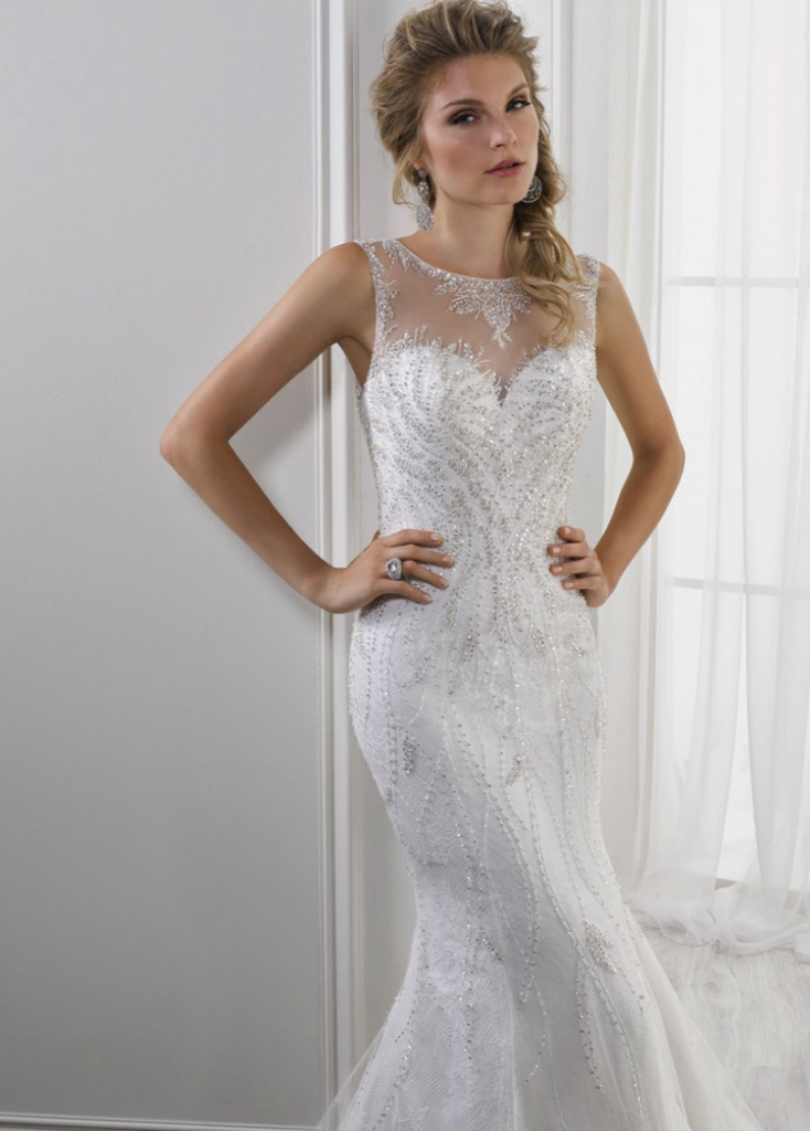 Bielo-smotanové dlhé svadobné šaty 433RJ