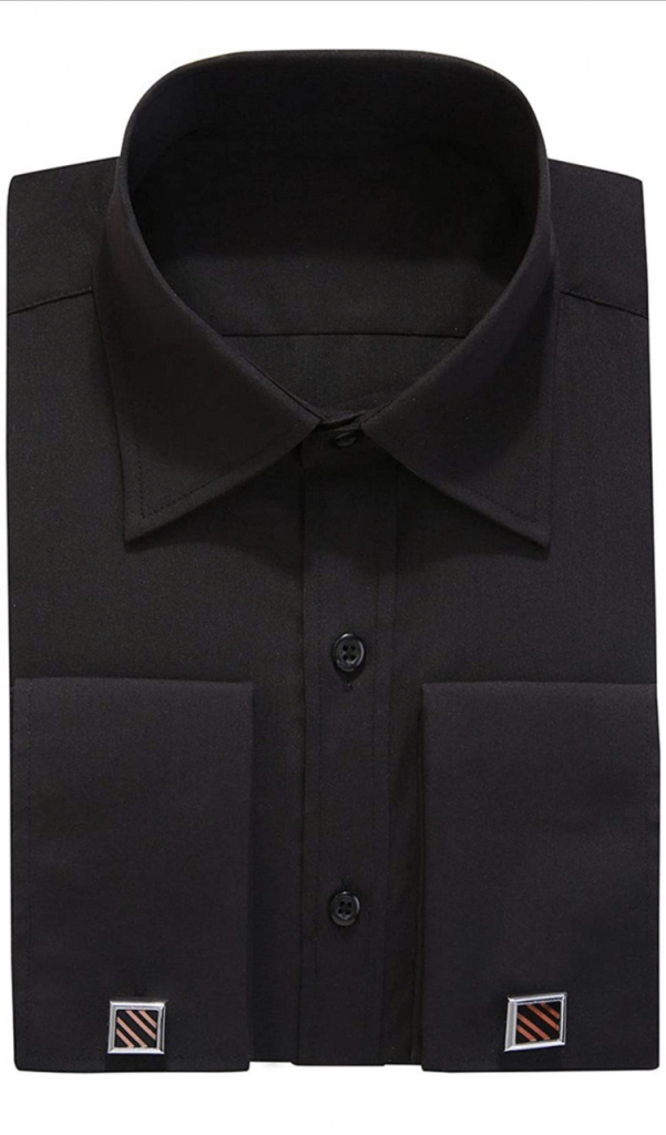 Čierna pánska košeľa s dlhým rukávom s manžetovými gombíkmi 072AZ