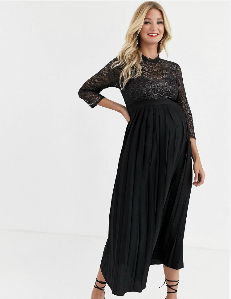 Čierne midi tehotenské plysované šaty 0311L