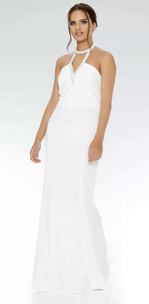 Biele dlhé dámske zdobené večerné šaty 305Q