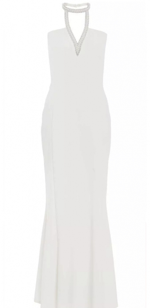 Biele dlhé dámske zdobené večerné šaty 305Q