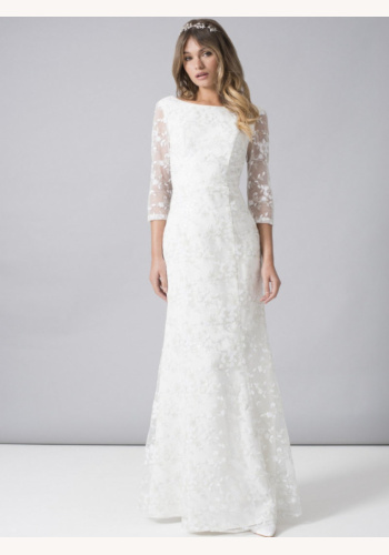 Biele dlhé zdobené čipkované svadobné šaty 308C