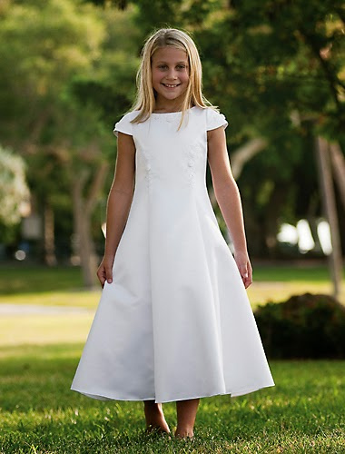 Biele dlhé saténové šaty na 1. sväté prijímanie 035SL