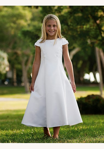 Biele dlhé saténové šaty na 1. sväté prijímanie 035SL
