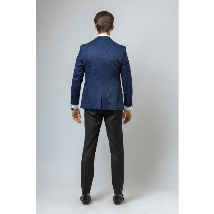 Modrý pánsky formálny 3-dielny vzorový oblek slim fit 0119S