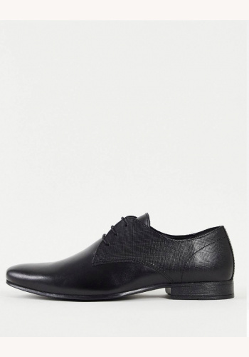 Čierne pánske formálne kožené topánky z hladkej a štruktúrovanej kože 036AT
