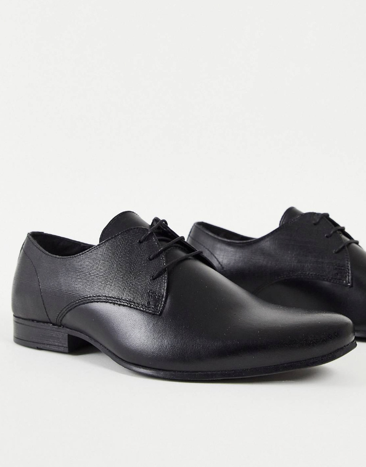 Čierne pánske formálne kožené topánky z hladkej a štruktúrovanej kože 036AT