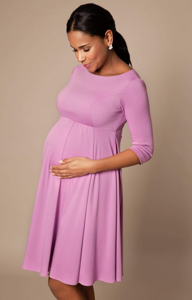 Tiffany Rose fialové/lilac midi tehotenské šaty s 3/4 rukávom 302TRa