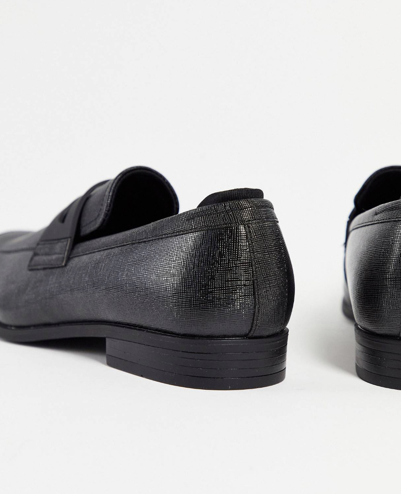 Čierne pánske vegánske embosované topánky/mokasíny 037CIS