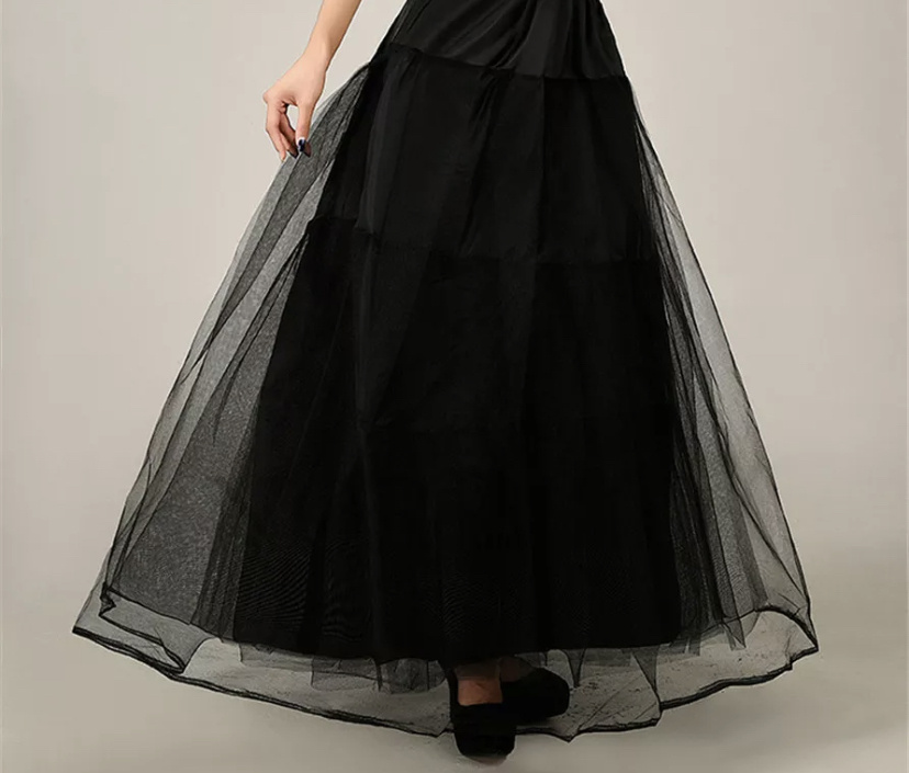 3-vrstvová retro dlhá spodnička dámska biela/čierna 007Ea