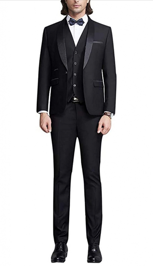 Pánsky 3-dielny čierny svadobný oblek/smoking Slim Fit 0125AZ