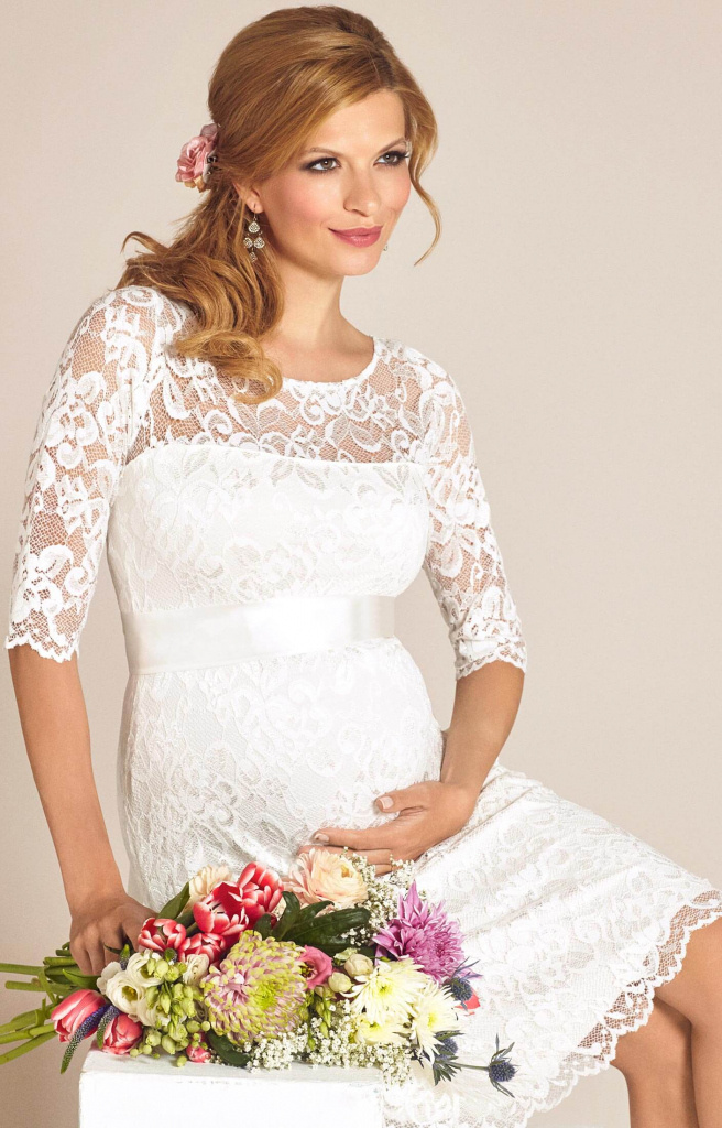 Tiffany Rose smotanové midi tehotenské šaty s 3/4 rukávom 296TRf