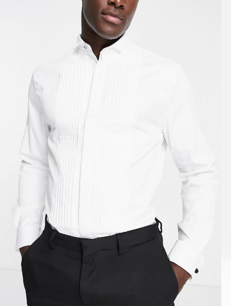 Biela pánska formálna plisovaná košeľa 077RI