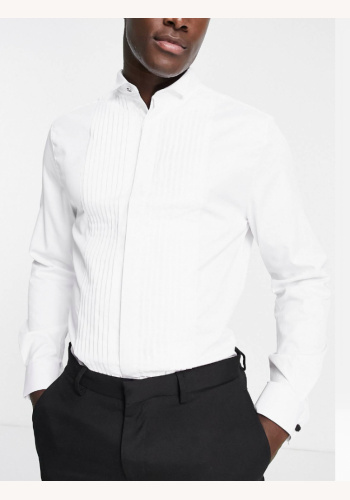 Biela pánska formálna plisovaná košeľa 077RI