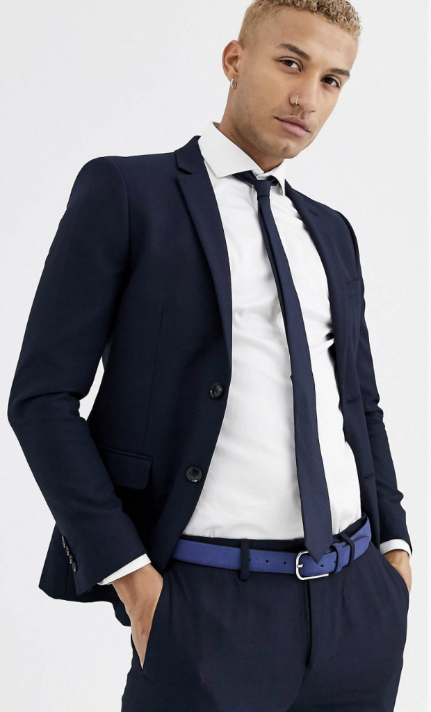 Modrý/navy pánsky jednoradový oblek skinny fit 0133TM