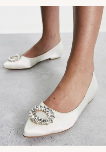 Biele svadobné ploché topánky so zdobením 0110ABM