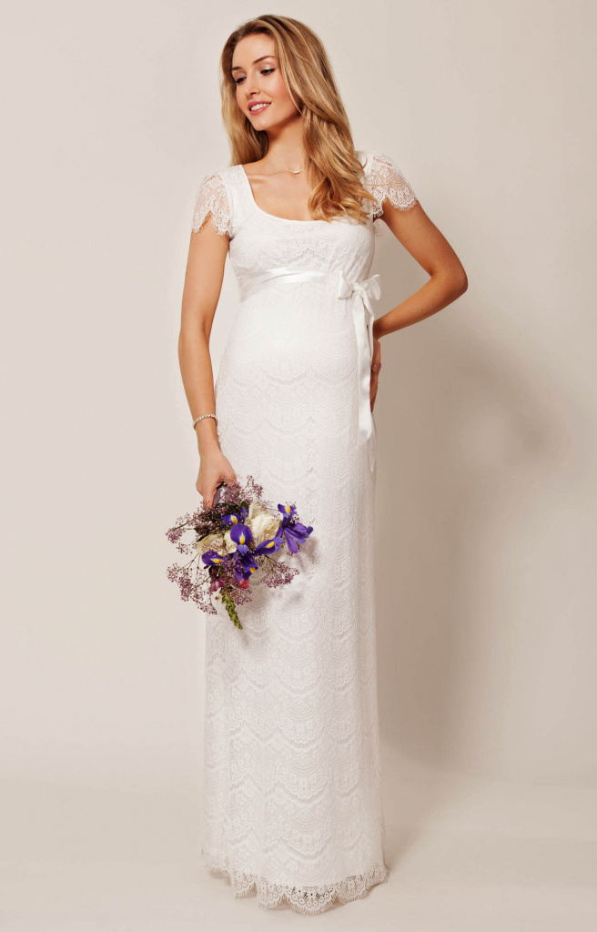 Tiffany Rose smotanové dlhé svadobné šaty s krátkym rukávom 304TR