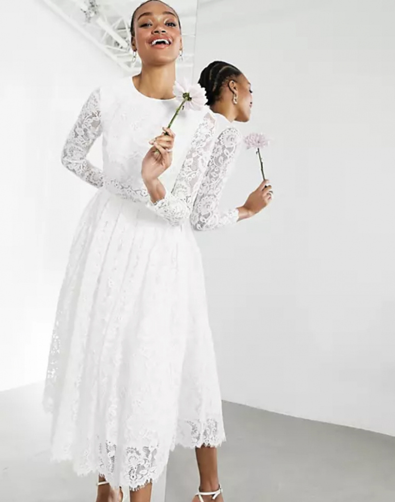 Tall biele midi crop top čipkované svadobné šaty 0310Aa