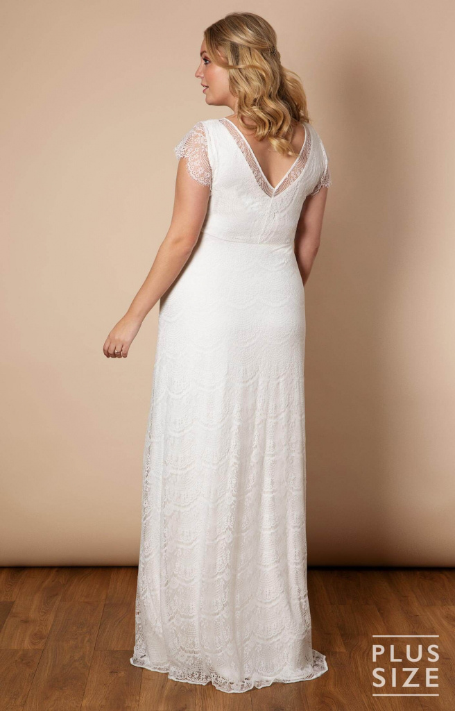 Plus Tiffany Rose bielo-smotanové dlhé tehotenské čipkované šaty s krátkym rukávom 477TRa