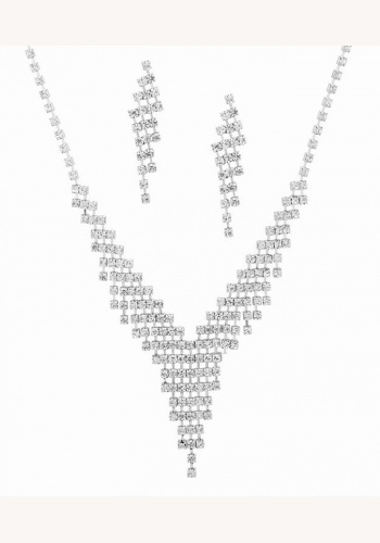 Strieborný štrasový set náhrdelníka s náušnicami 058