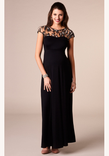 Tiffany Rose čierne dlhé spoločenské tehotenské šaty s krátkym rukávom 0314TR
