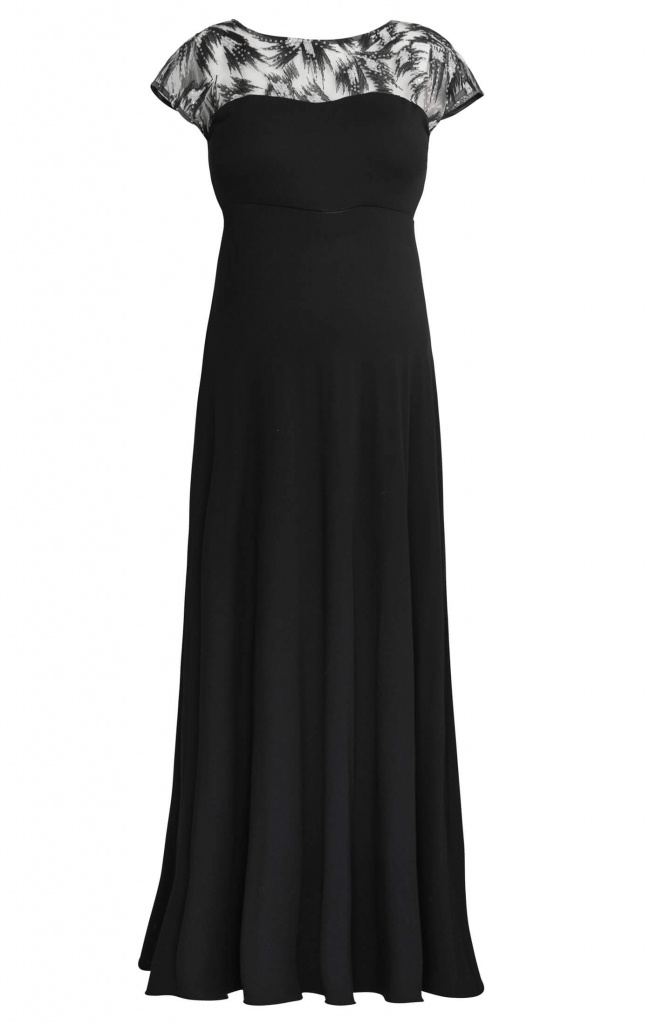 Tiffany Rose čierne dlhé spoločenské tehotenské šaty s krátkym rukávom 0314TR
