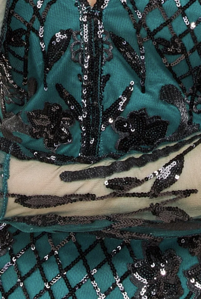 Zelené emeraldové midi šaty s dlhým rukávom s flitrami 0312G