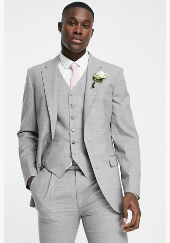 Šedý 3-dielny svadobný pánsky vlnený oblek skinny fit premium 0140A (N)