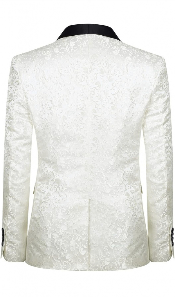 Bielo-smotanový pánsky 2-dielny brokátový smokingový oblek s šálovým golierom s jedným gombíkom 0143AZ