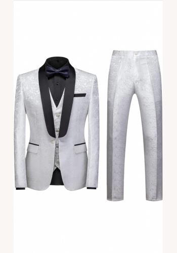 Biely pánsky 3-dielny brokátový smokingový oblek s šálovým golierom s jedným gombíkom 0145AZ