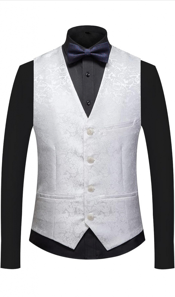 Biely pánsky 3-dielny brokátový smokingový oblek s šálovým golierom s jedným gombíkom 0145AZ