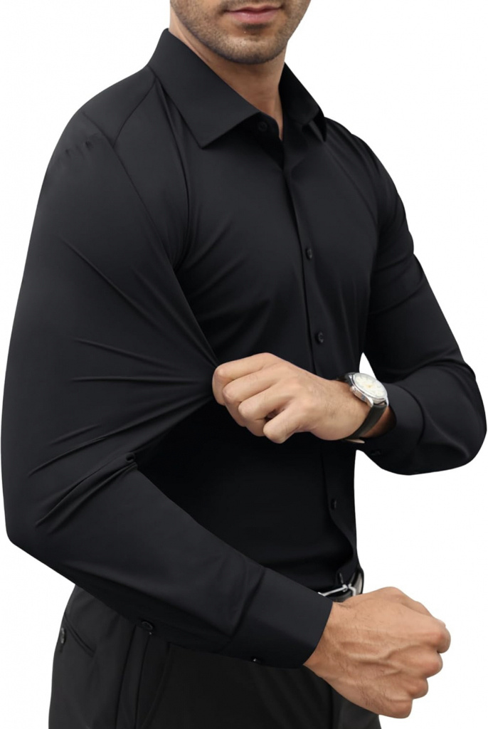 Čierna pánska nežehlivá slim fit košeľa 078AZ